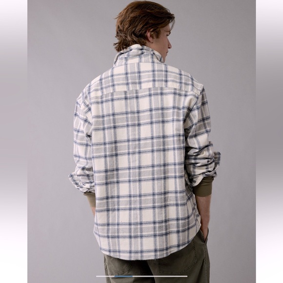 American Eagle Mens XL Black Tan Soft Flannel Longsleeved 2 Pocket Button Shirt - Picture 13 of 14